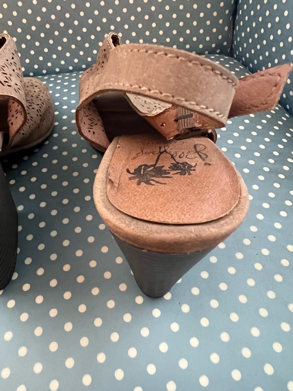 Jellypop Taupe Laser-Cut Peep-Toe Slingback Heels - Picture 5 of 8